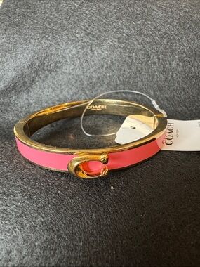 Coach Pink Gold Tone Enamel Signature 'C' Bangle Bracelet